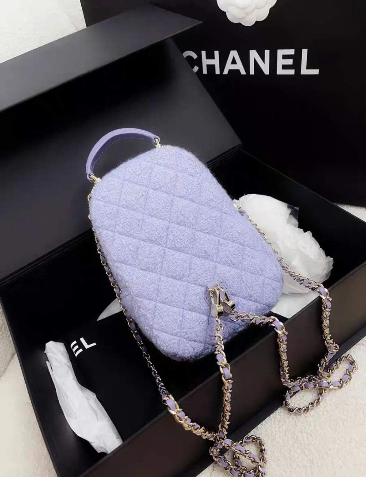 Chanel 24A CLASSIC MINI BACKPACK Wool Tweed & Gold-Tone Metal Lilac - Image 6