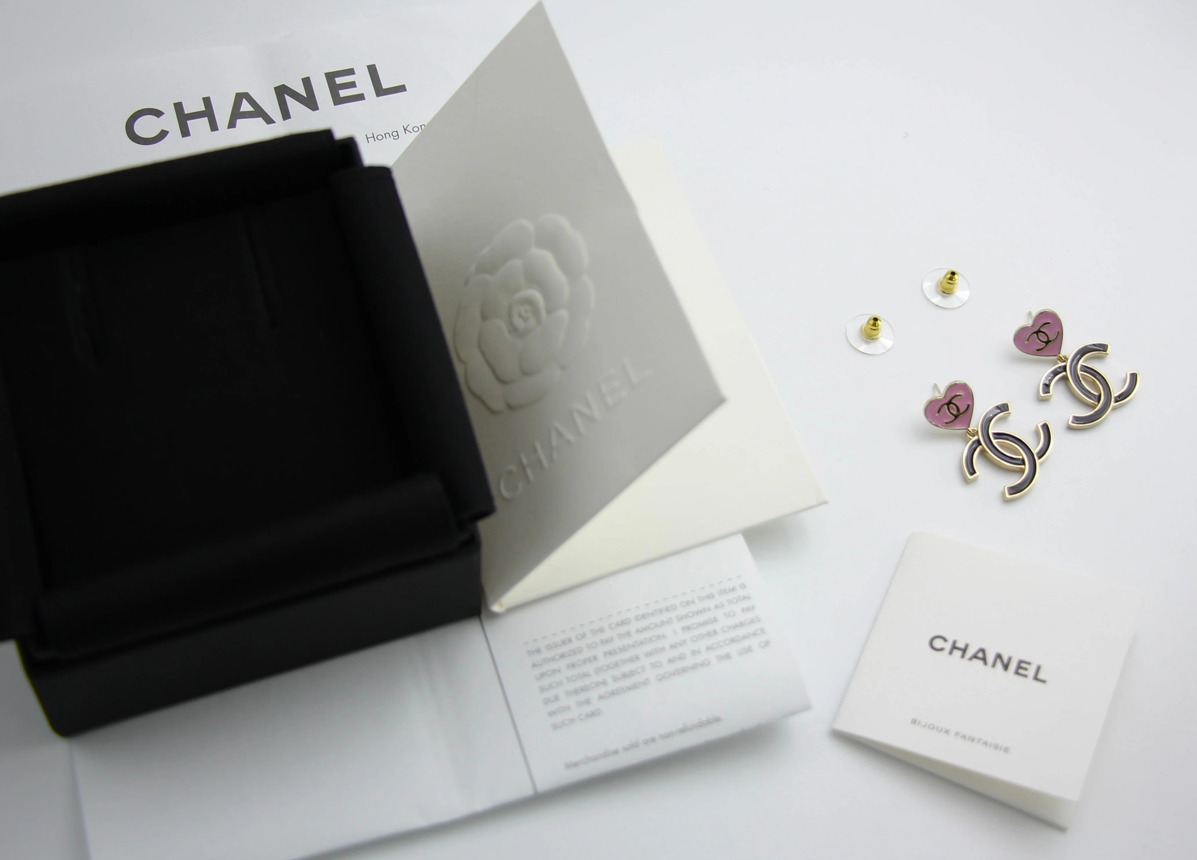 Chanel 24A Metal Pink Heart X Black Cc Dangle Earrings - Image 6