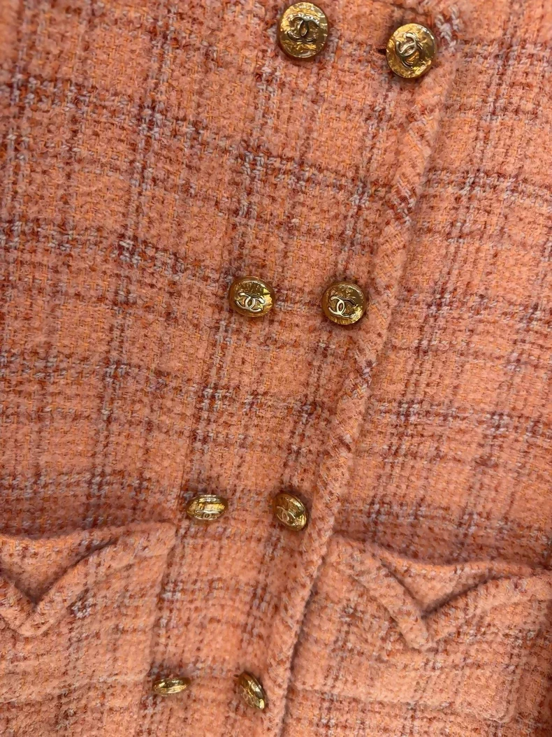 Chanel 24A Métiers d'Art orange wool check tweed coat, - Image 2