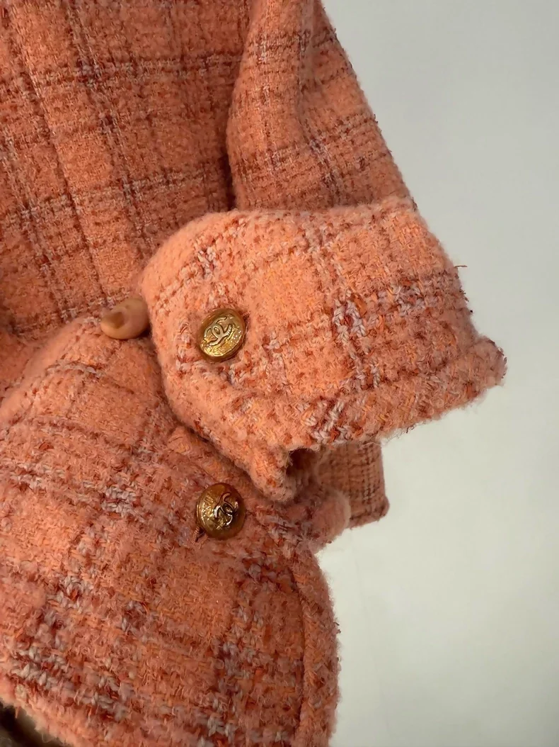 Chanel 24A Métiers d'Art orange wool check tweed coat, - Image 3