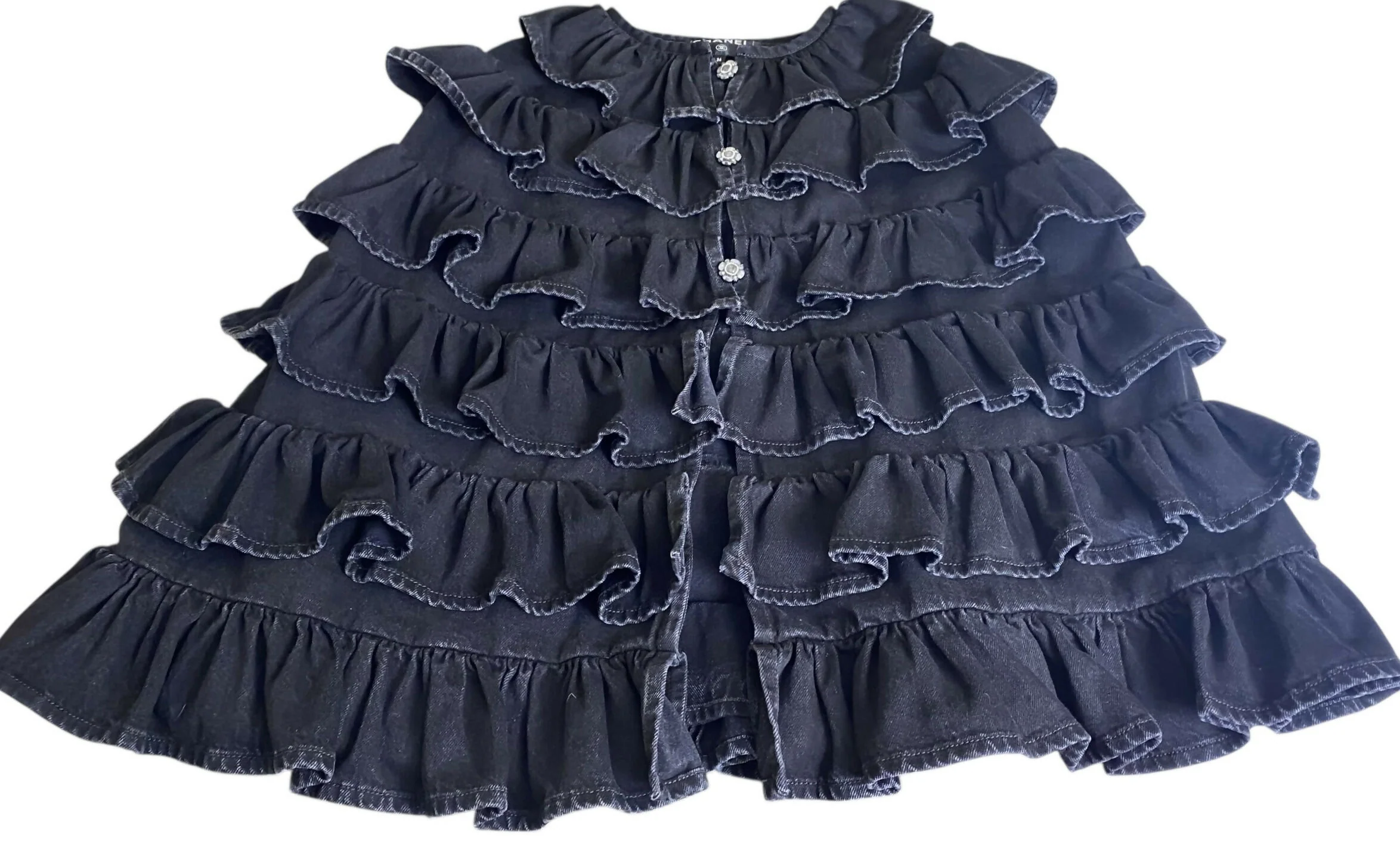 Chanel 24A Paris Manchester Black Denim Coat Jacket Cape FR 36 - Image 5