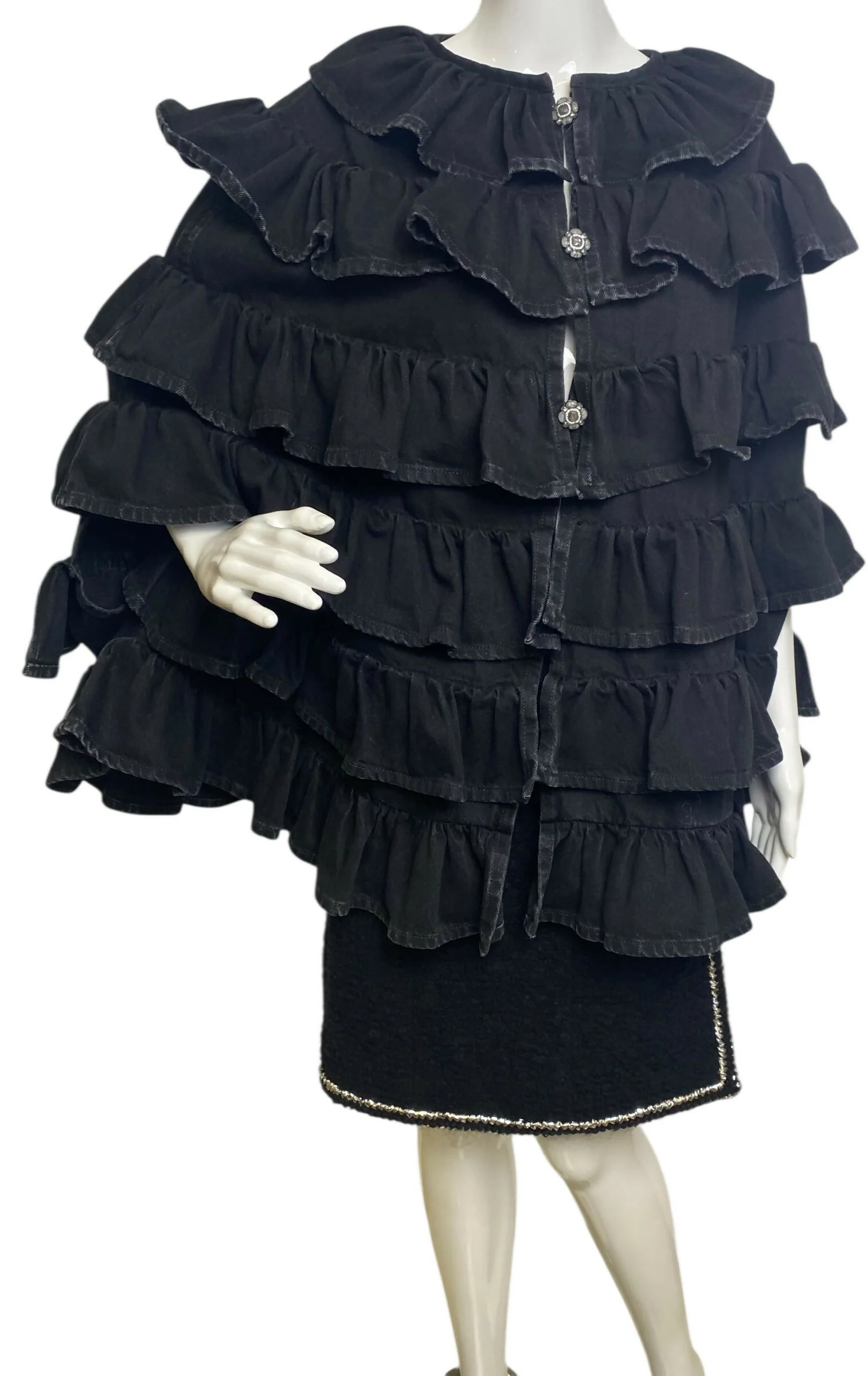 Chanel 24A Paris Manchester Black Denim Coat Jacket Cape FR 36 - Image 7