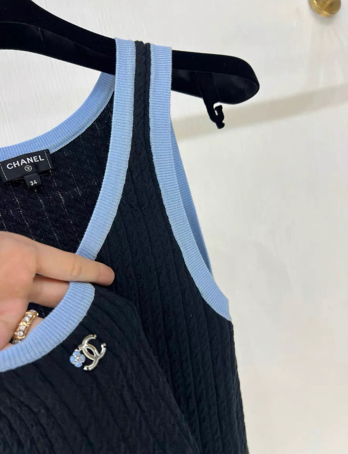 Chanel 24B black & blue and knitted dress size 34 - Image 3
