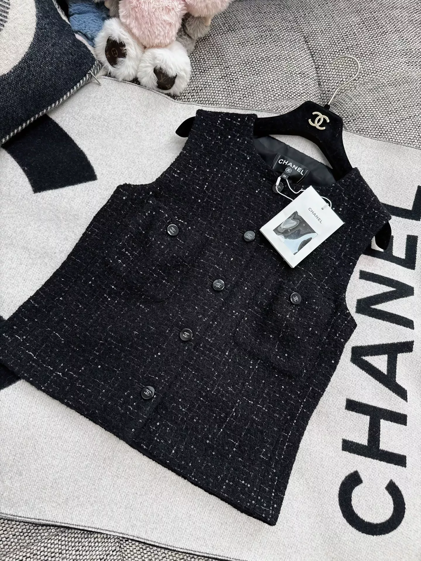 Chanel 24B black tweed sequin vest
