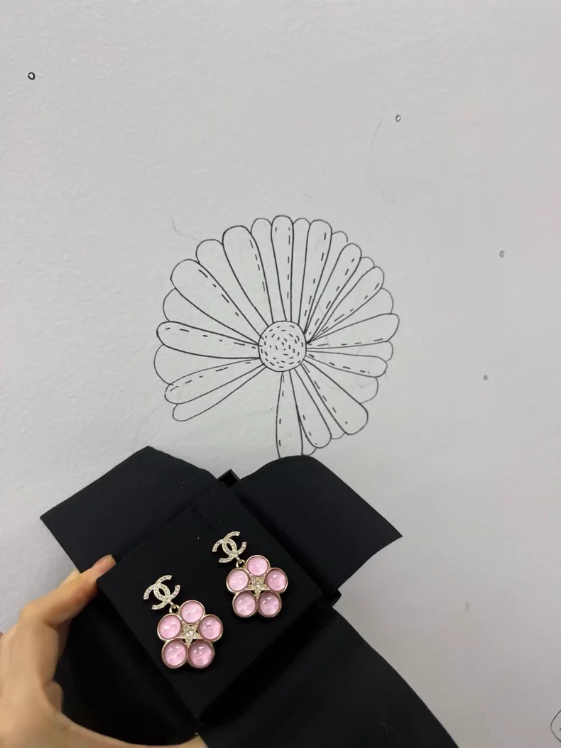 Chanel 24B Pink Flower Double C Earrings - Image 2