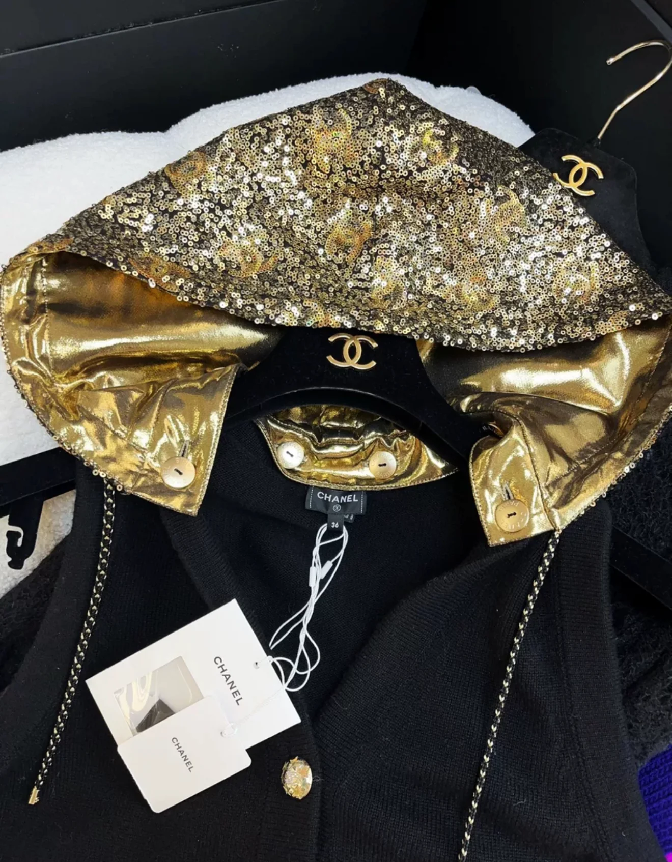 Chanel 24C Black & Gold Cashmere Cardigan - Image 2