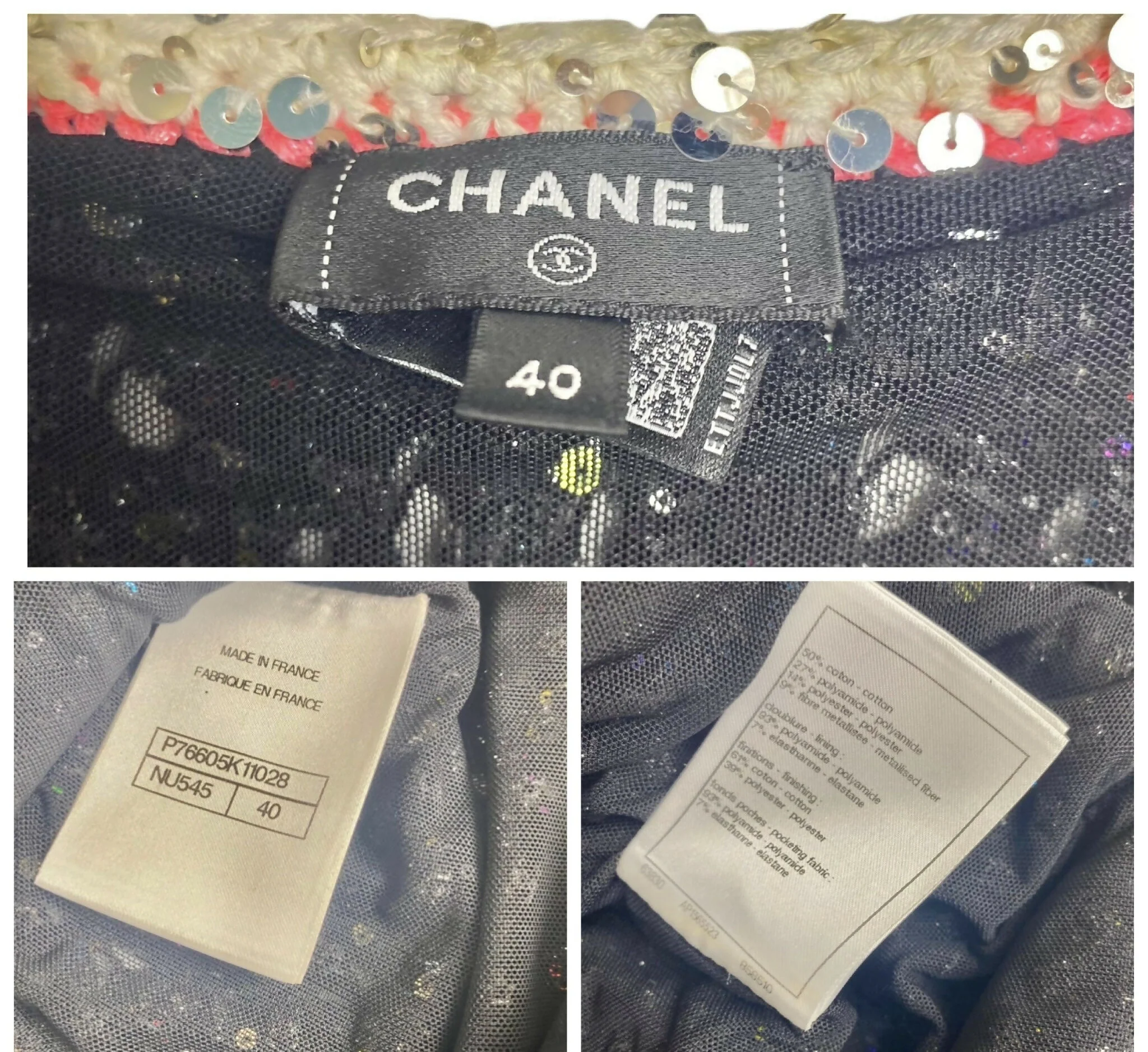 Chanel 24C Multicolor Black Pink White Knit Sequin Dress size FR 40 - Image 9