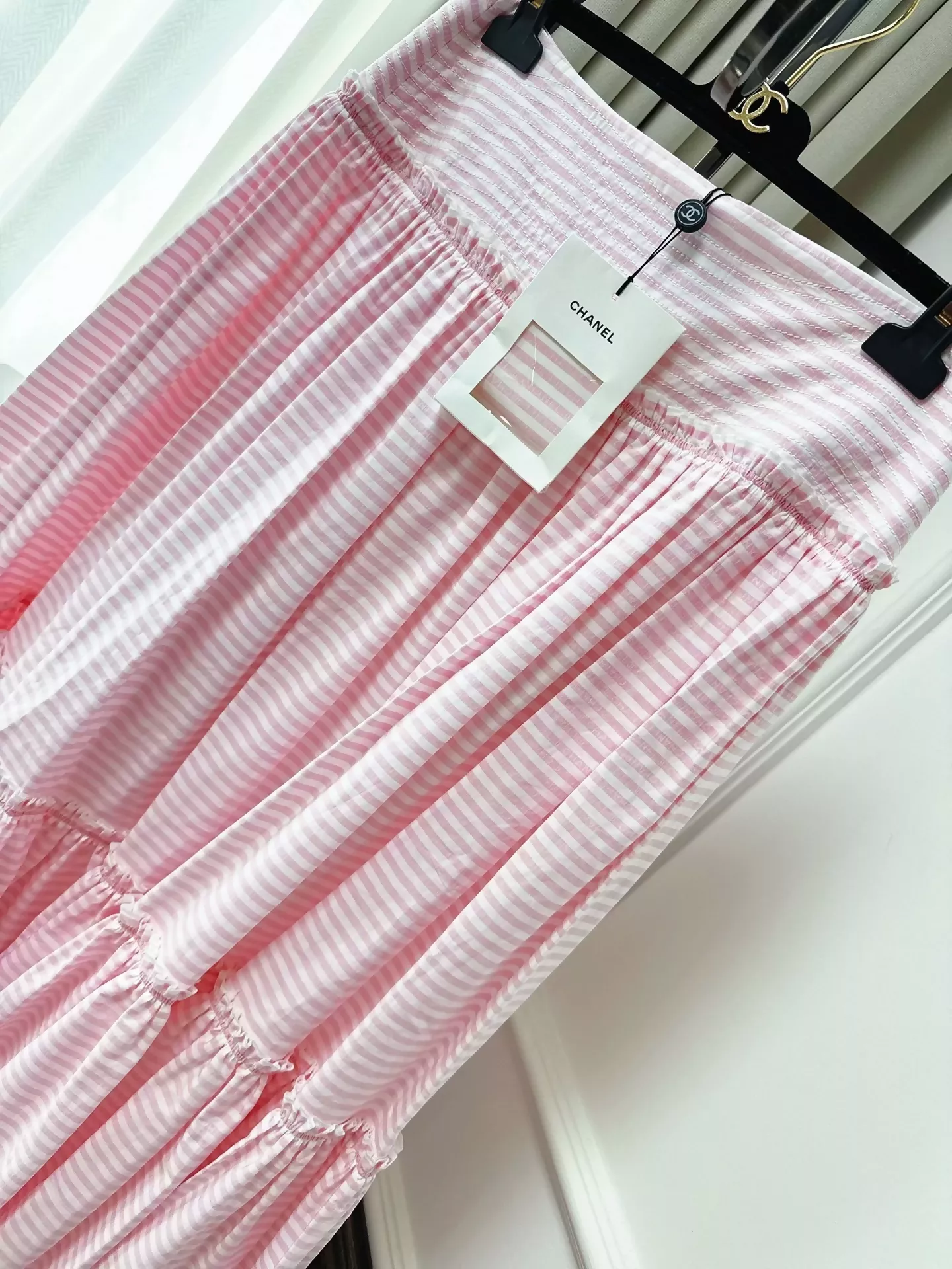 Chanel 24C pink and white striped logo maxi skirt - Image 2