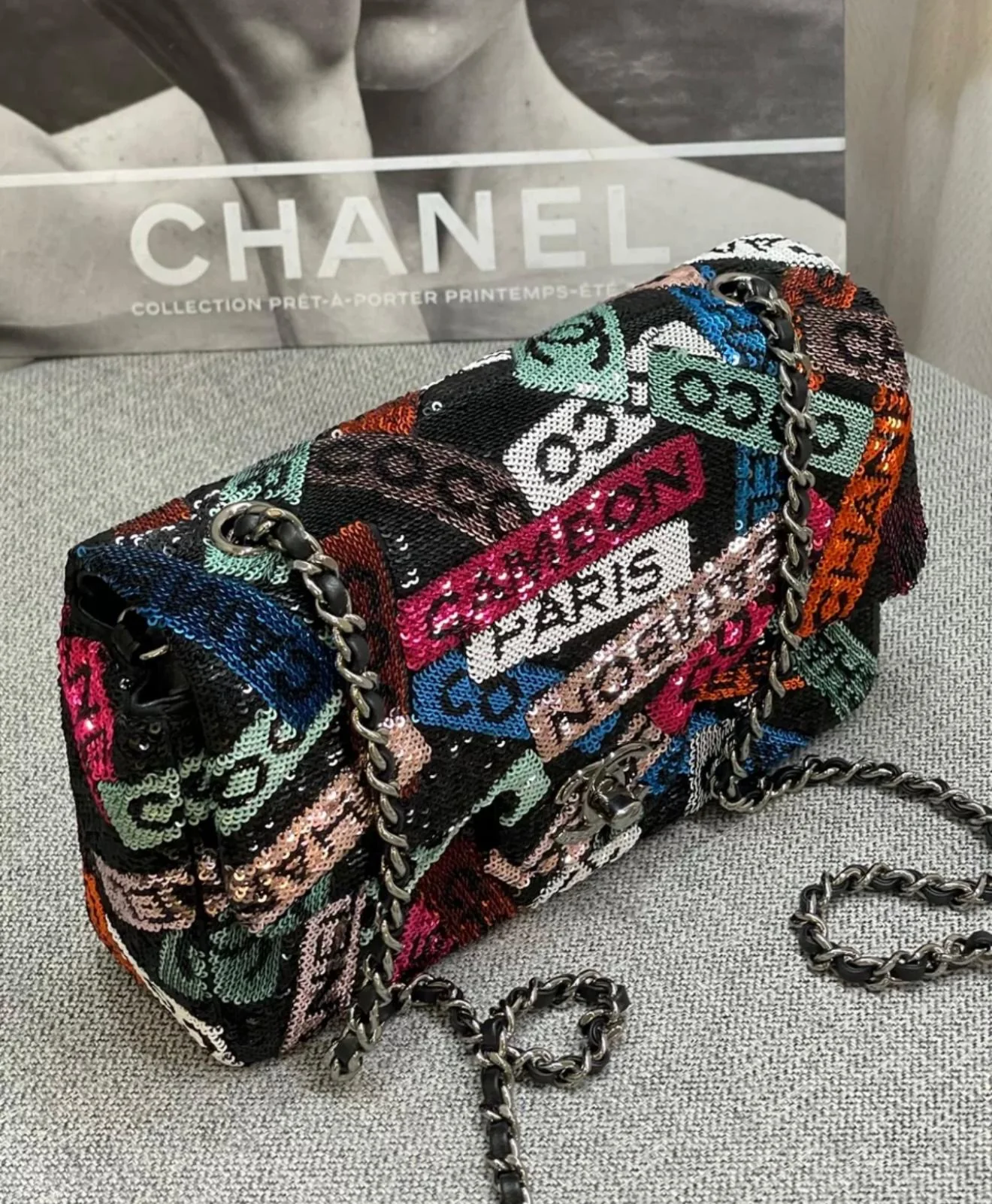 CHANEL 24C RAINBOW GLITTER-SEQUIN MINI FLAP BAG - Image 3