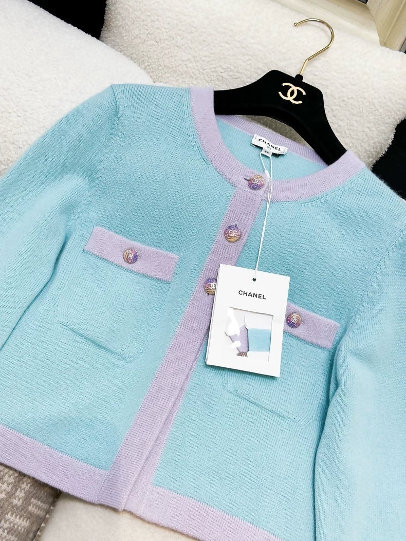 Chanel 24C Blue, Pink & Purple Knitted Cashmere Cardigan - Image 2