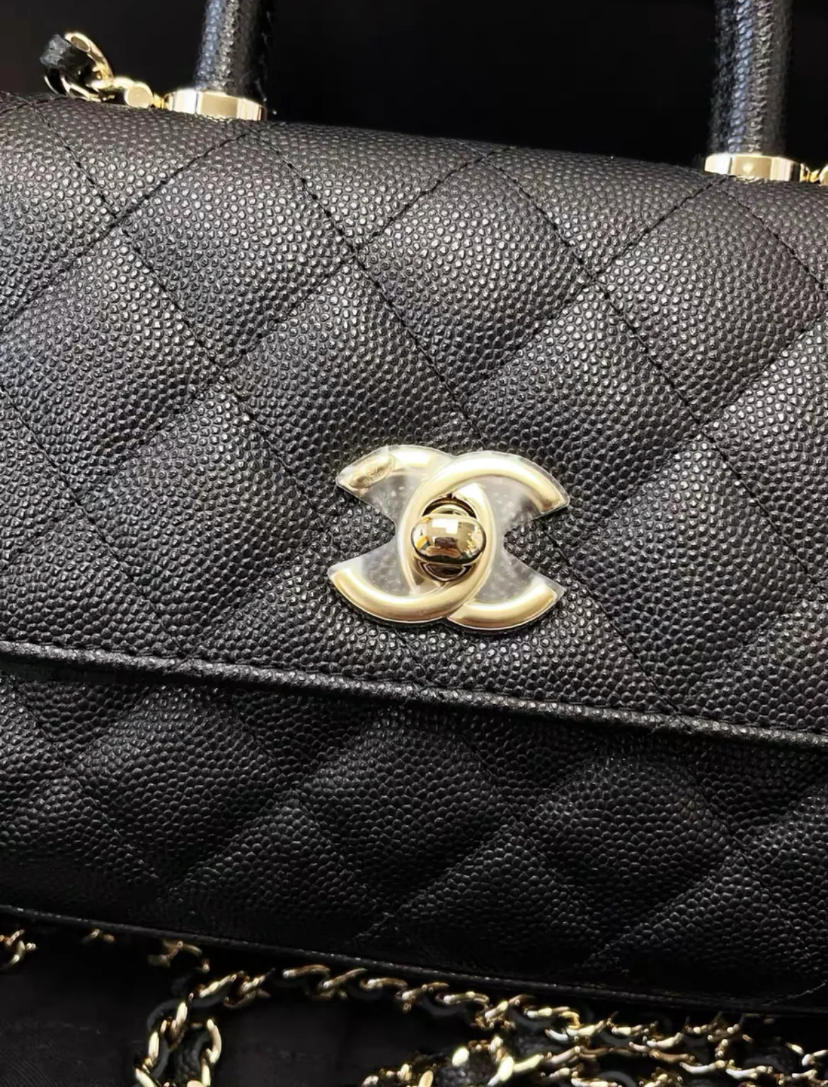 Chanel 24K Nano Coco Top Handle Flap Bag Black Caviar Light Gold Hardware - Image 4