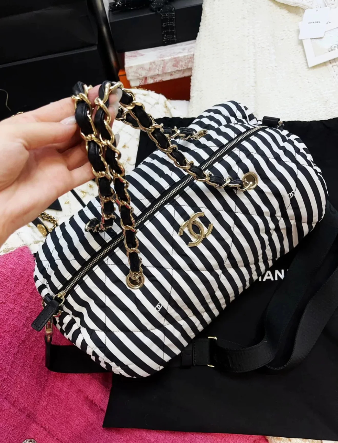 Chanel 24M coco beach black and white striped bowling bag - Image 2