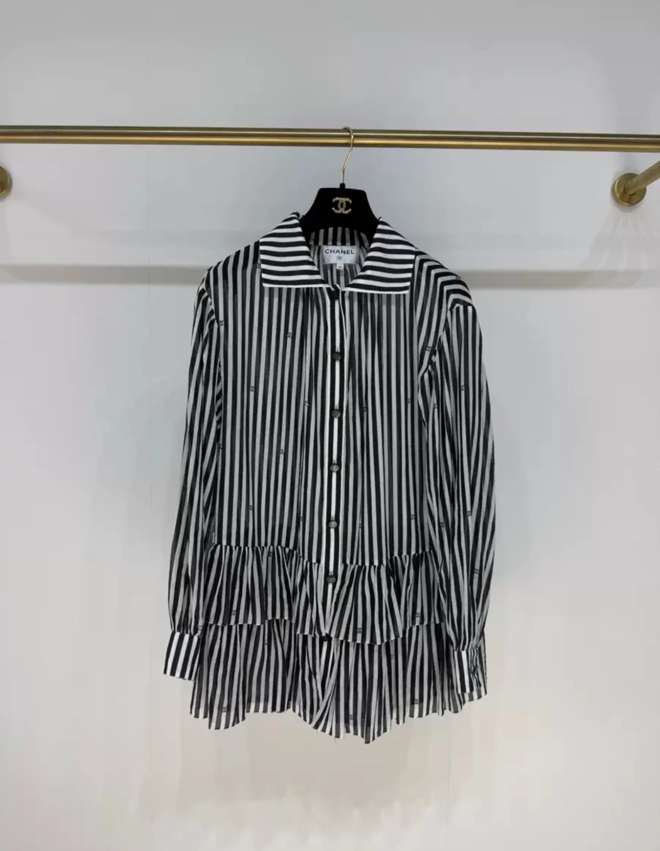 Chanel 24M rhinestone double CC striped shirt dress