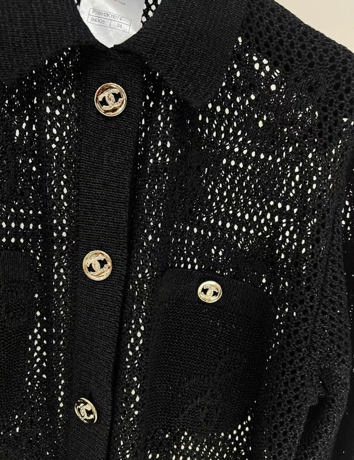 Chanel 24P black bow patchwork diamond CC button cardigan - Image 2