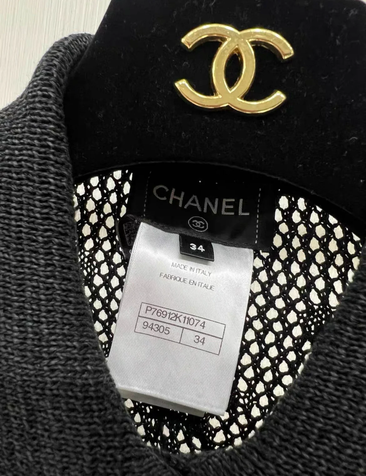 Chanel 24P black bow patchwork diamond CC button cardigan - Image 3