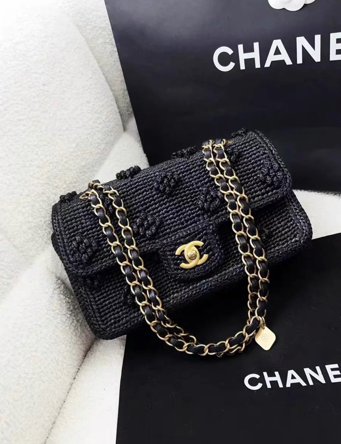 Chanel 24P Black Raffia Woven Classic Flap Bag Handbag 2024 Rare - Image 2