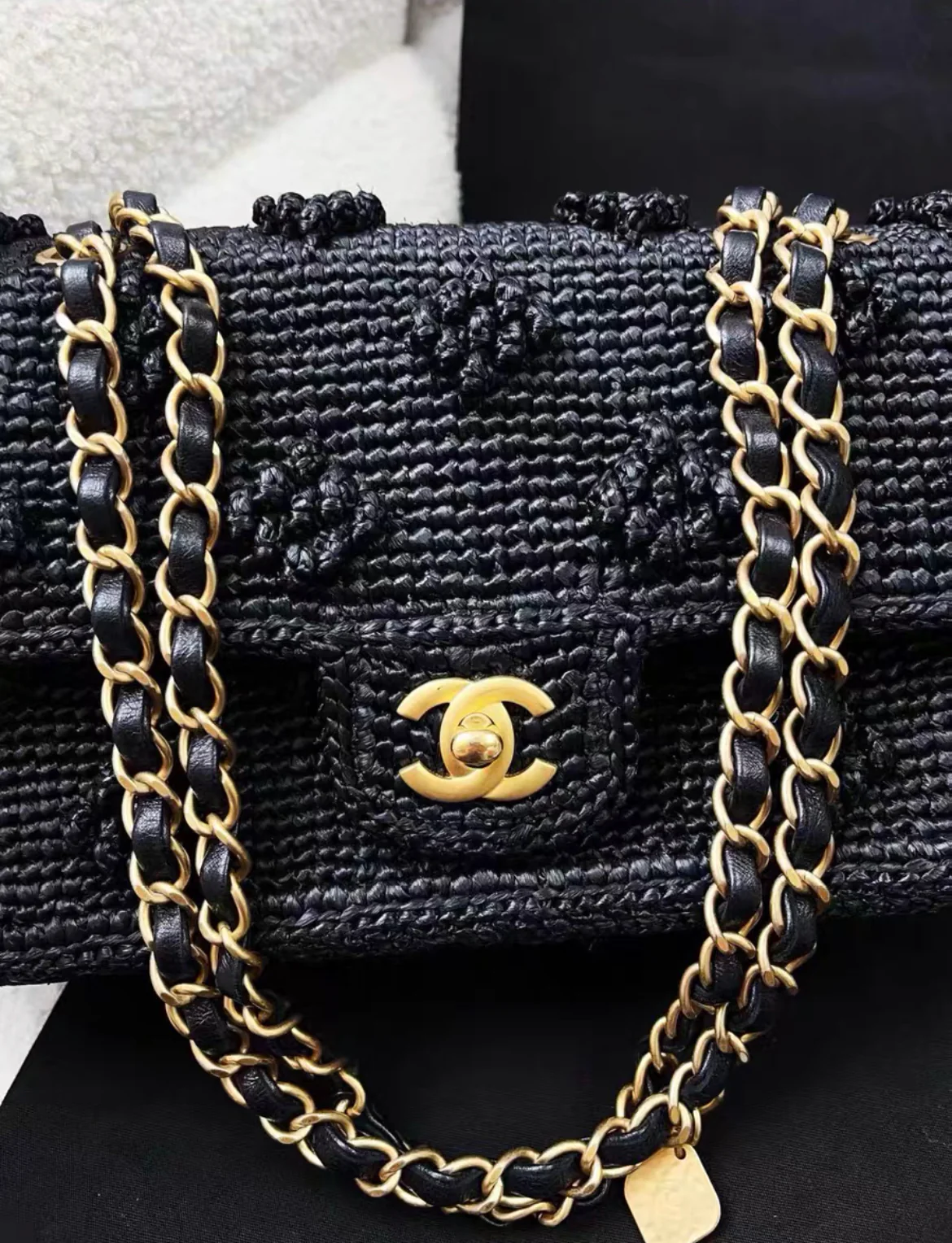 Chanel 24P Black Raffia Woven Classic Flap Bag Handbag 2024 Rare - Image 3