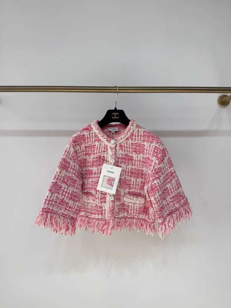 Chanel 24P pink and white tweed jacket