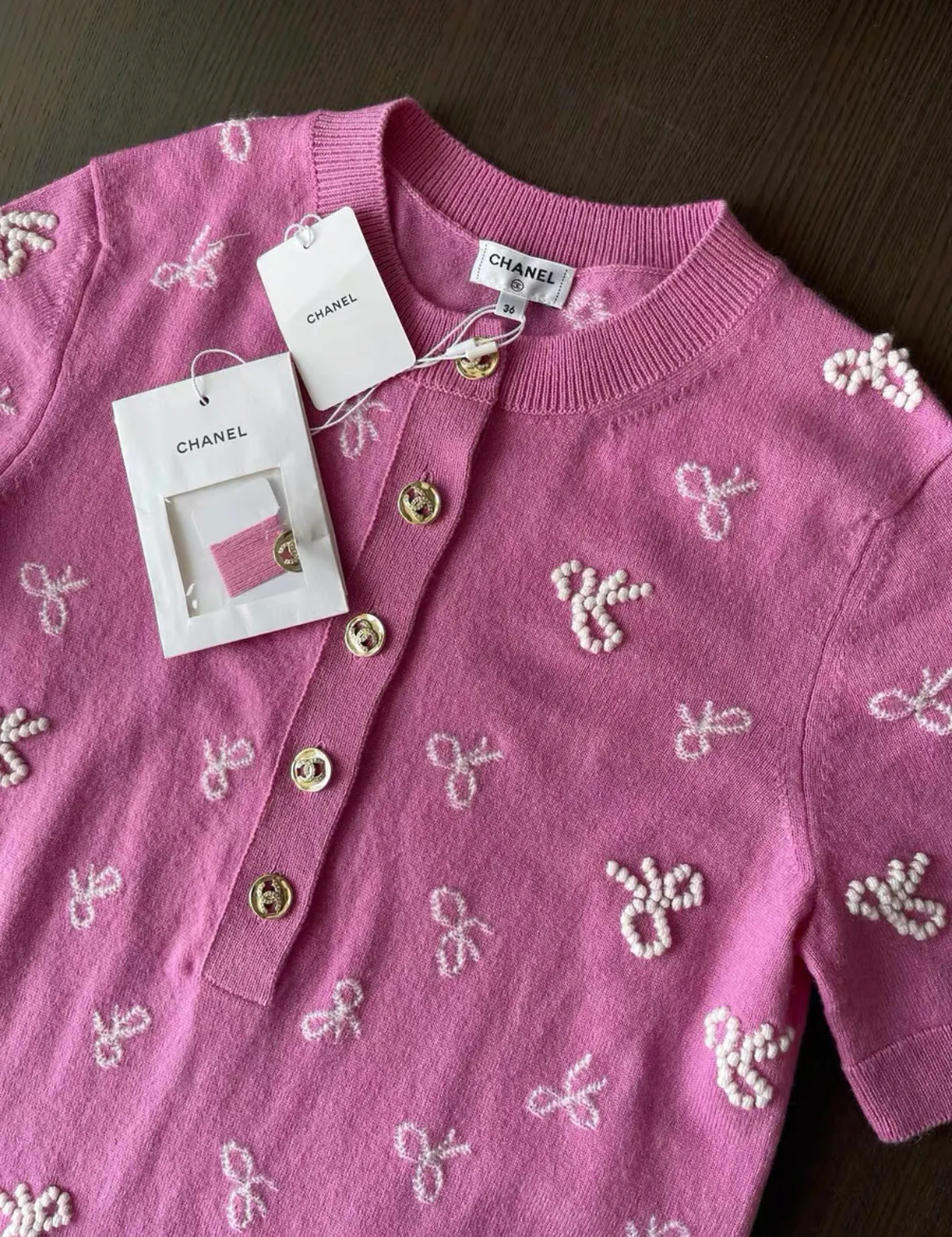 Chanel 24p pink & white cashmere dress size 36FR - Image 4