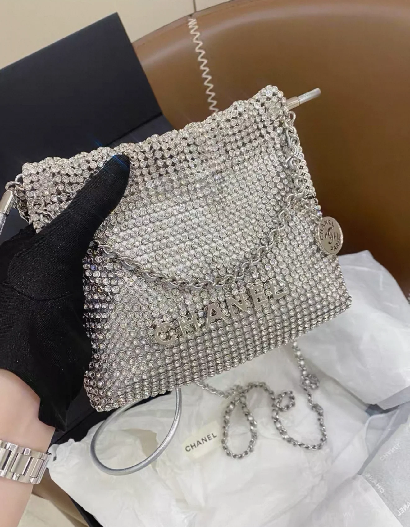 Chanel 24S 22bag mini silver metallic full rhinestones - Image 2