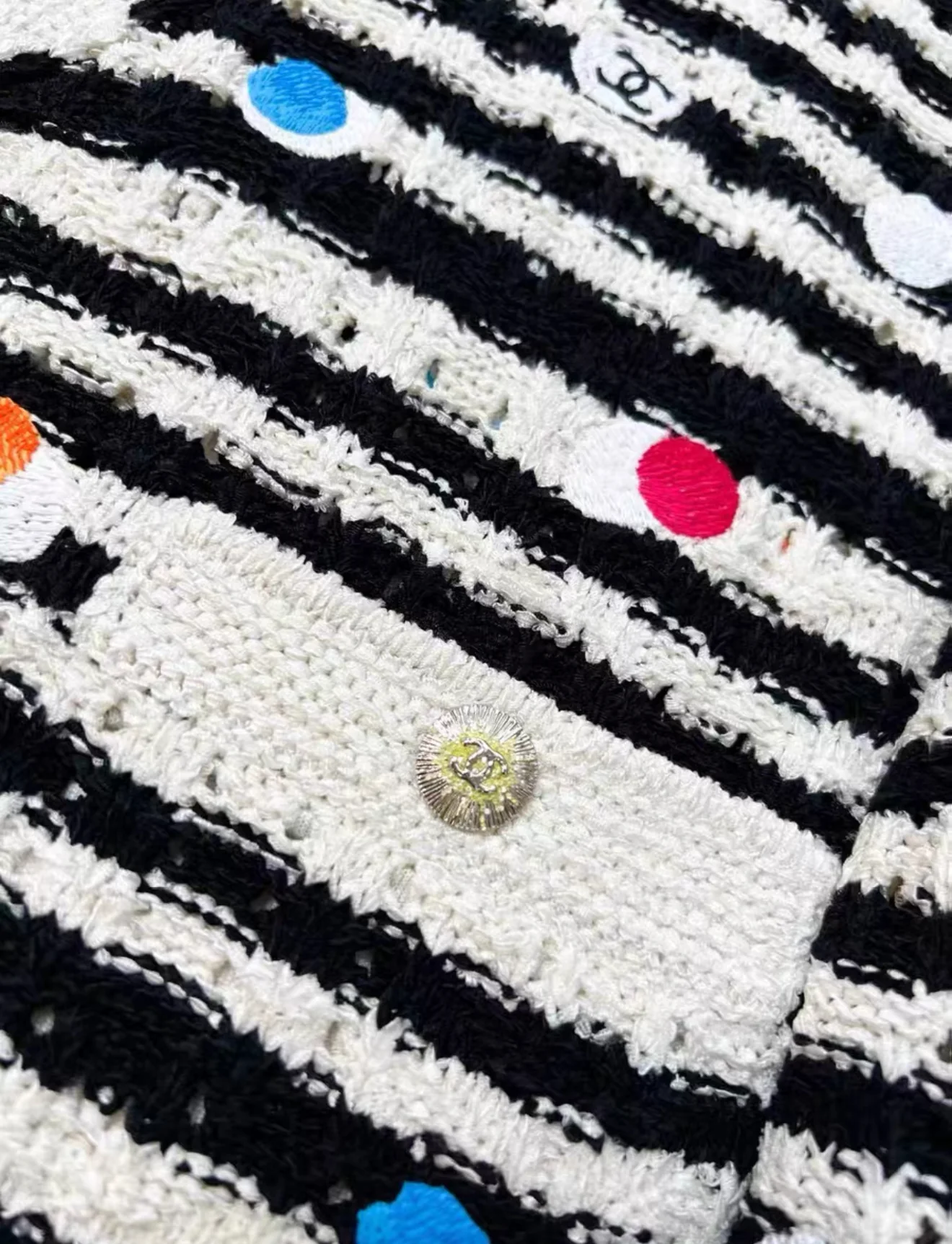 Chanel 24S black and white striped colorful polka dot navy collar knitted top - Image 4