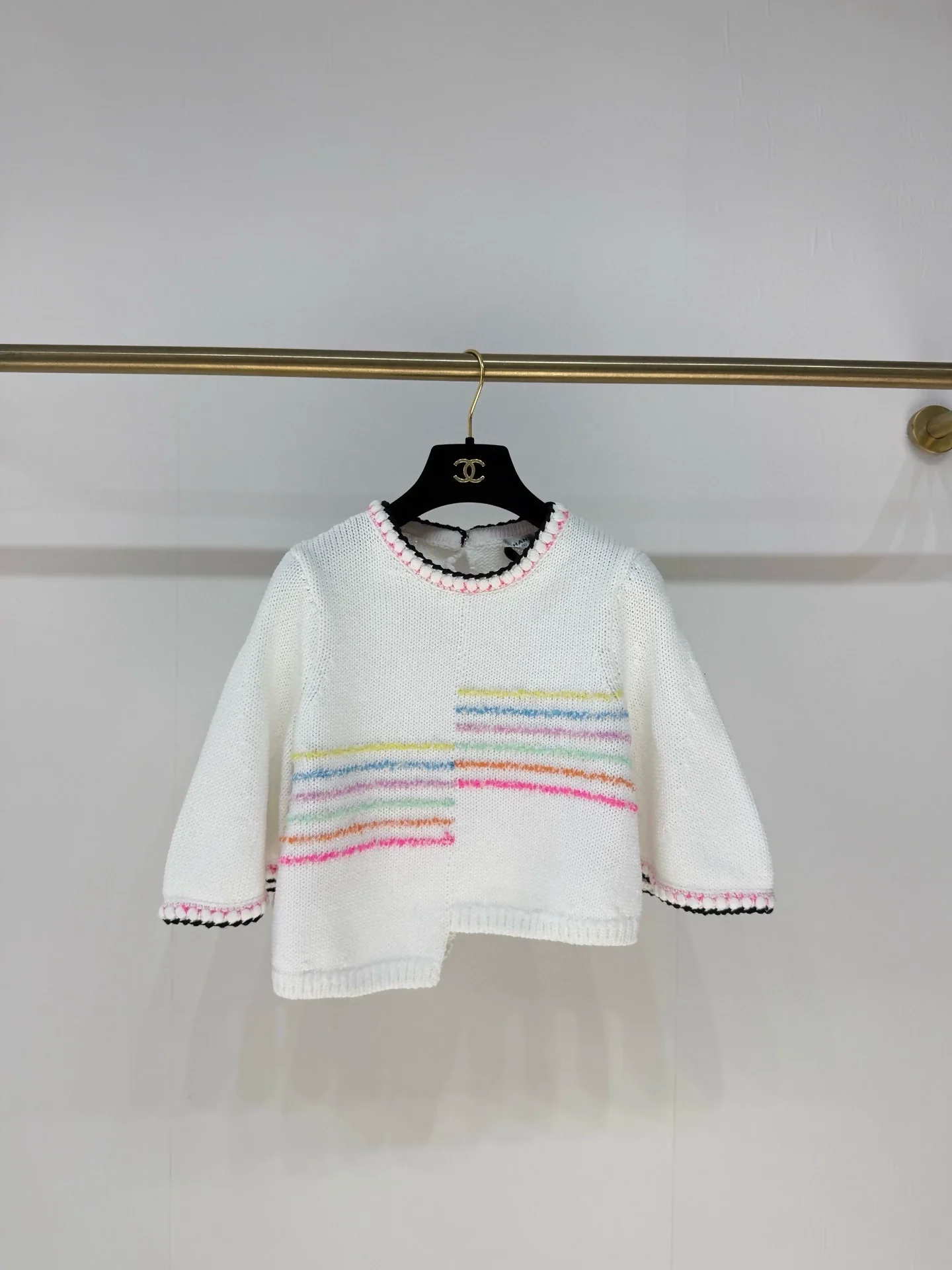Chanel 24S white Rainbow Striped Knit Top