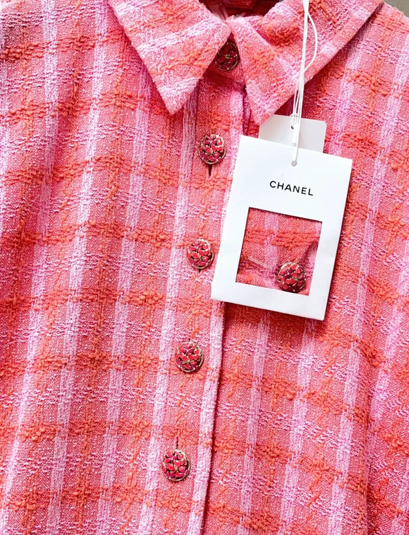 Chanel 24S orange and pink plaid dress - Image 2