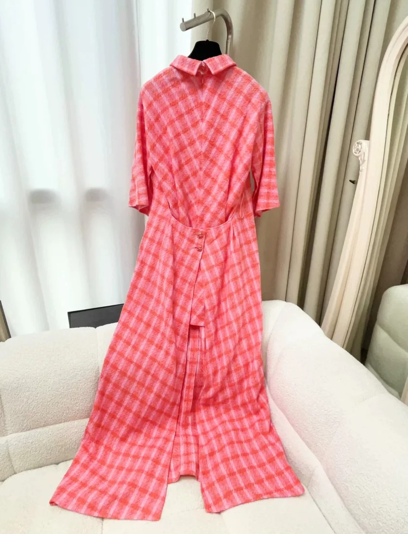 Chanel 24S orange and pink plaid dress - Image 5
