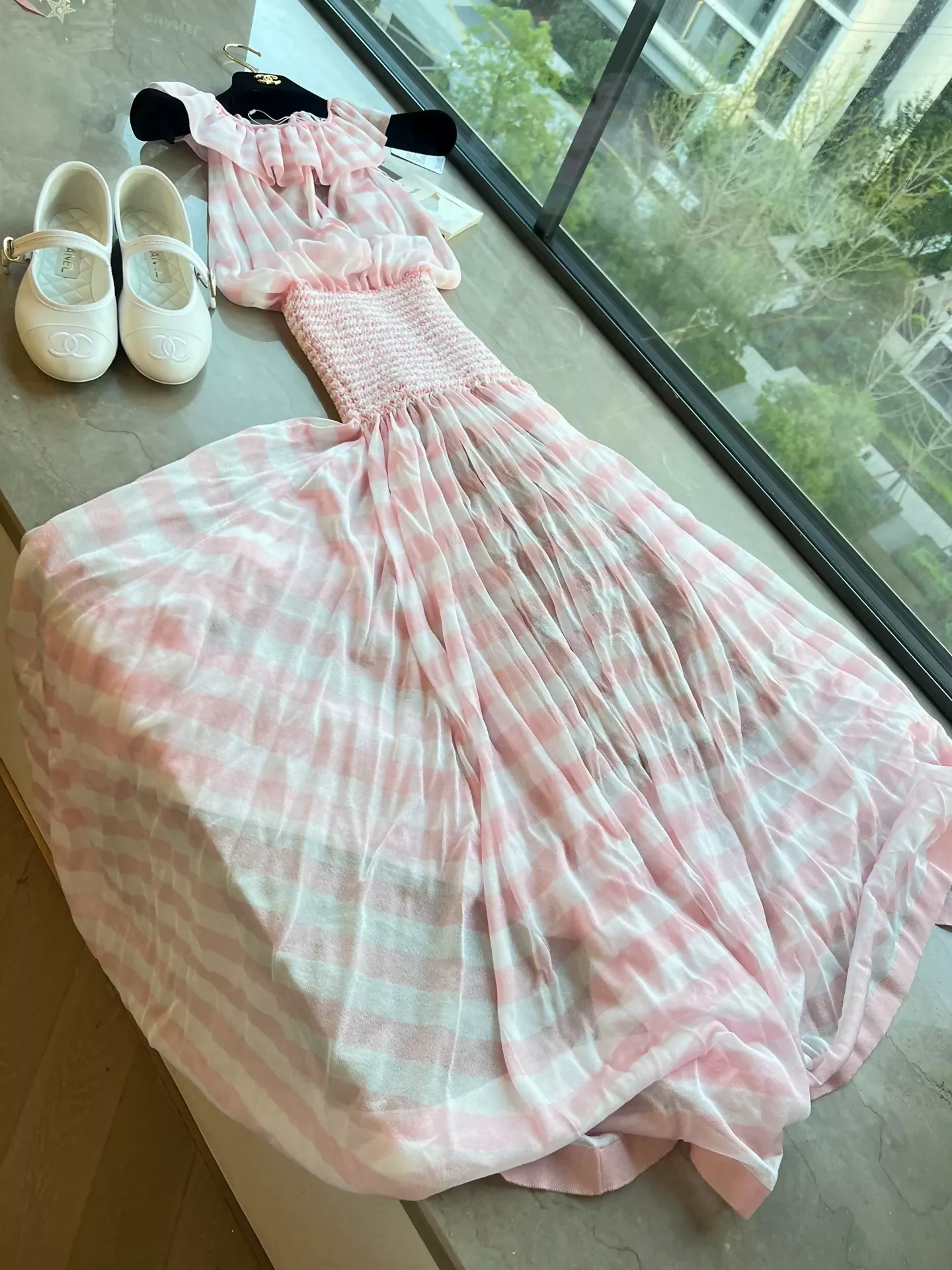 Chanel 24s pink and white dress