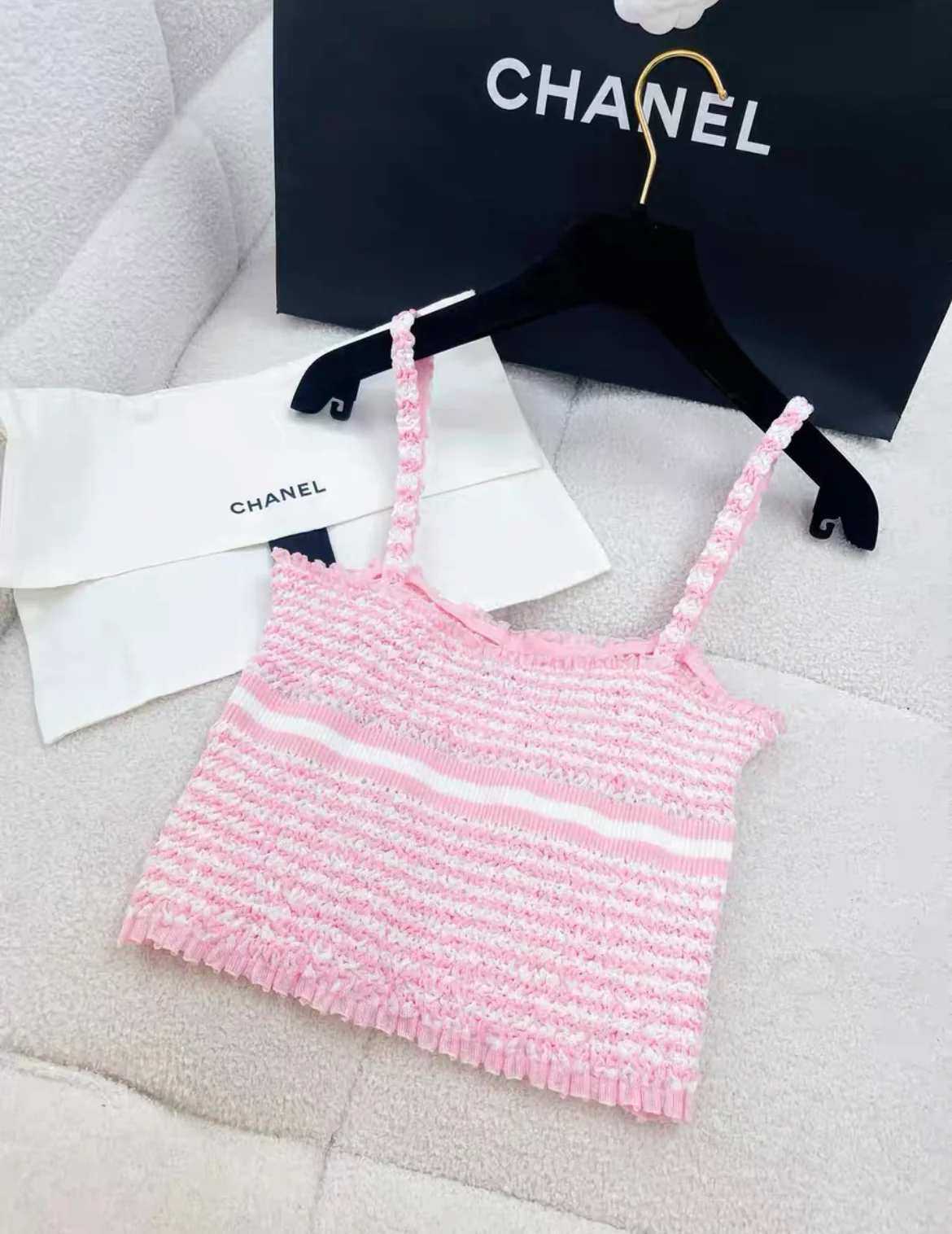 chanel 24S pink cotton plaid top size 34 - Image 4