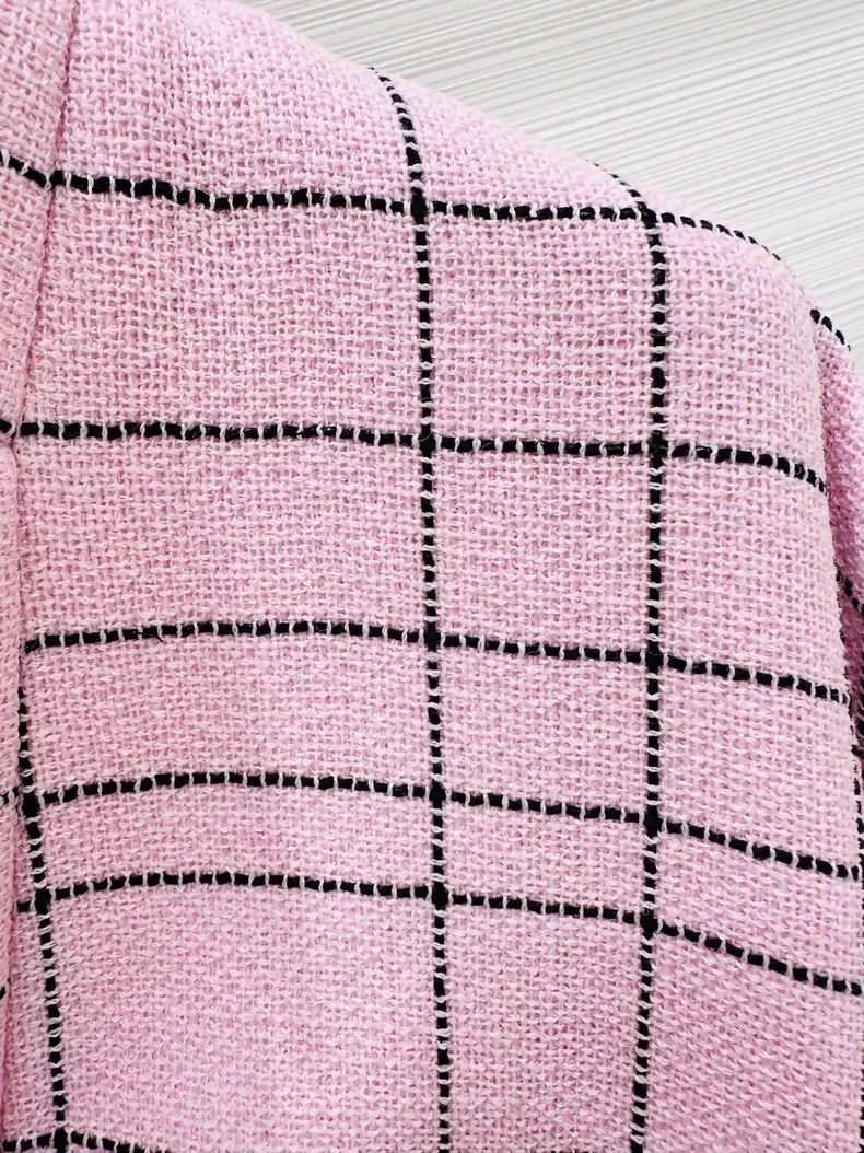 Chanel 24S pink black plaid bathrobe-style belted jacket - Image 3