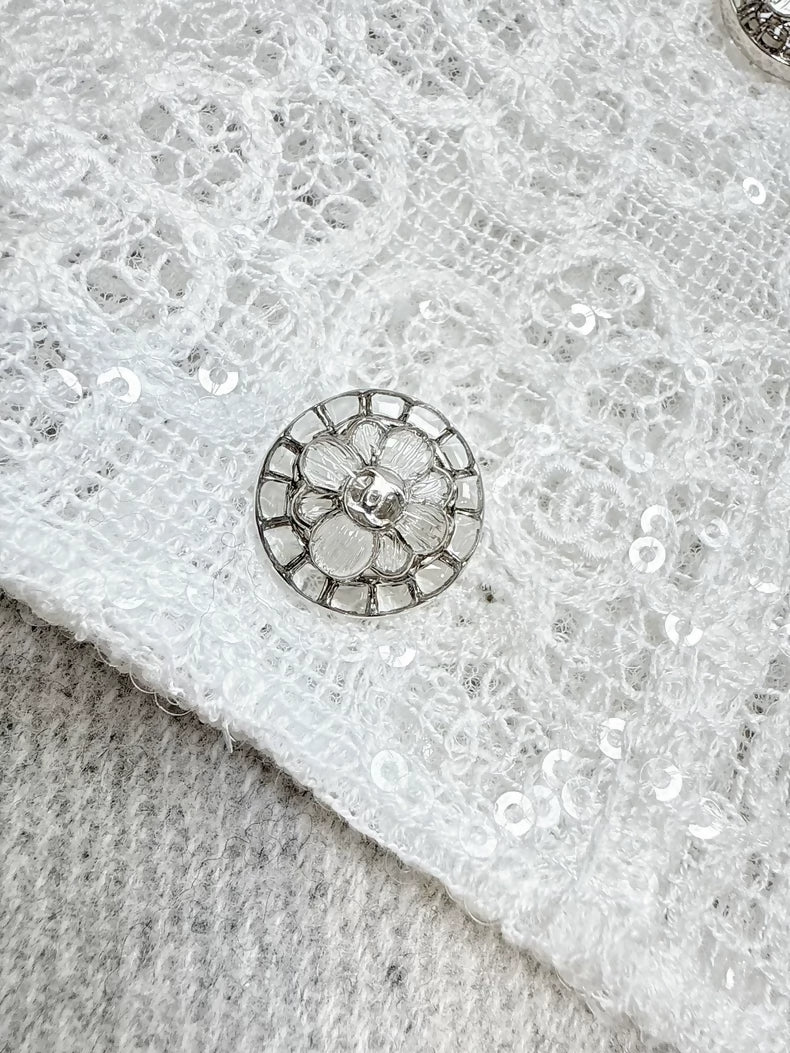 Chanel 24S white lace sequined camellia jacket - Image 3