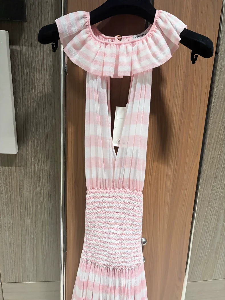 Chanel 24S Pink white Striped Dress - Image 2
