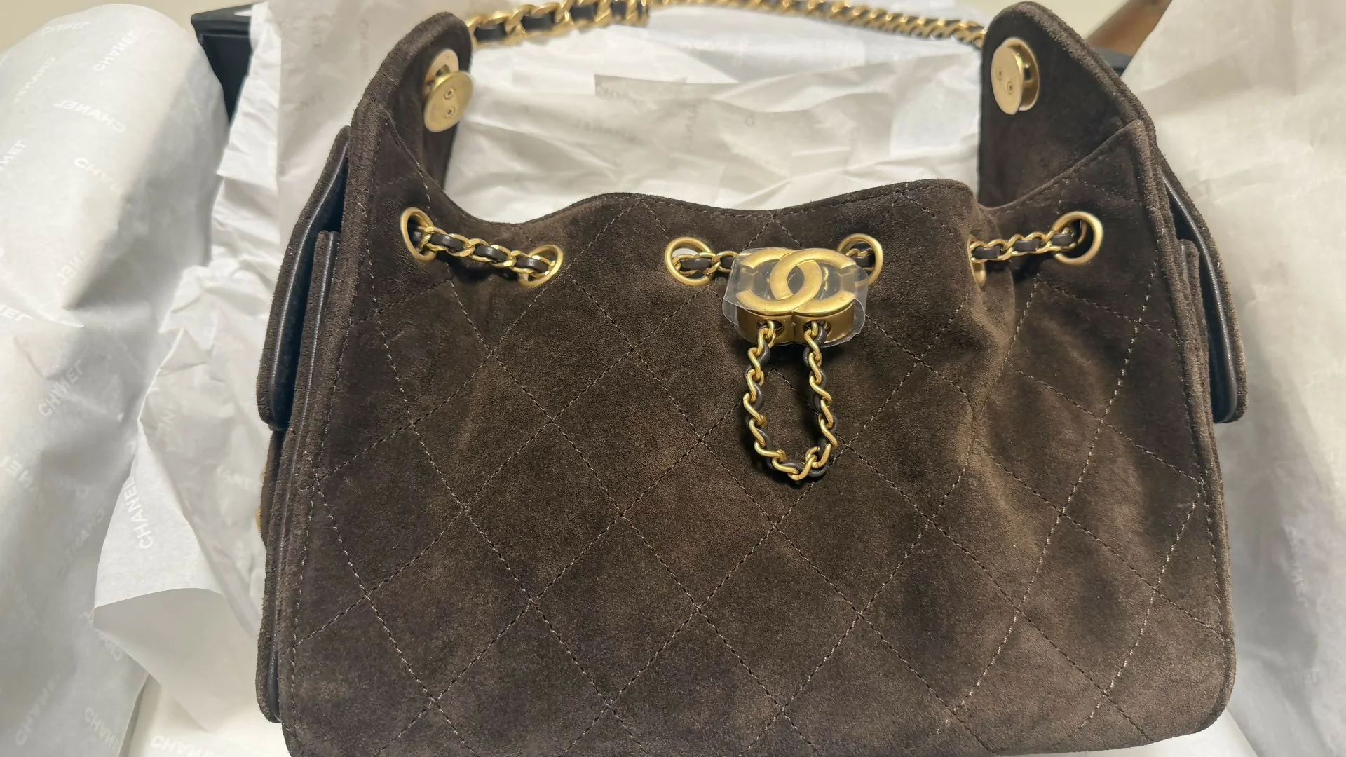Chanel 25 bag mini brown suede