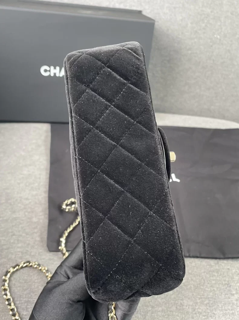 Chanel 25A Black Velvet Rhinestone Ball CF Chain Bag - Image 3