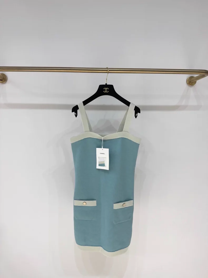 Chanel 25A blue and white cashmere dress