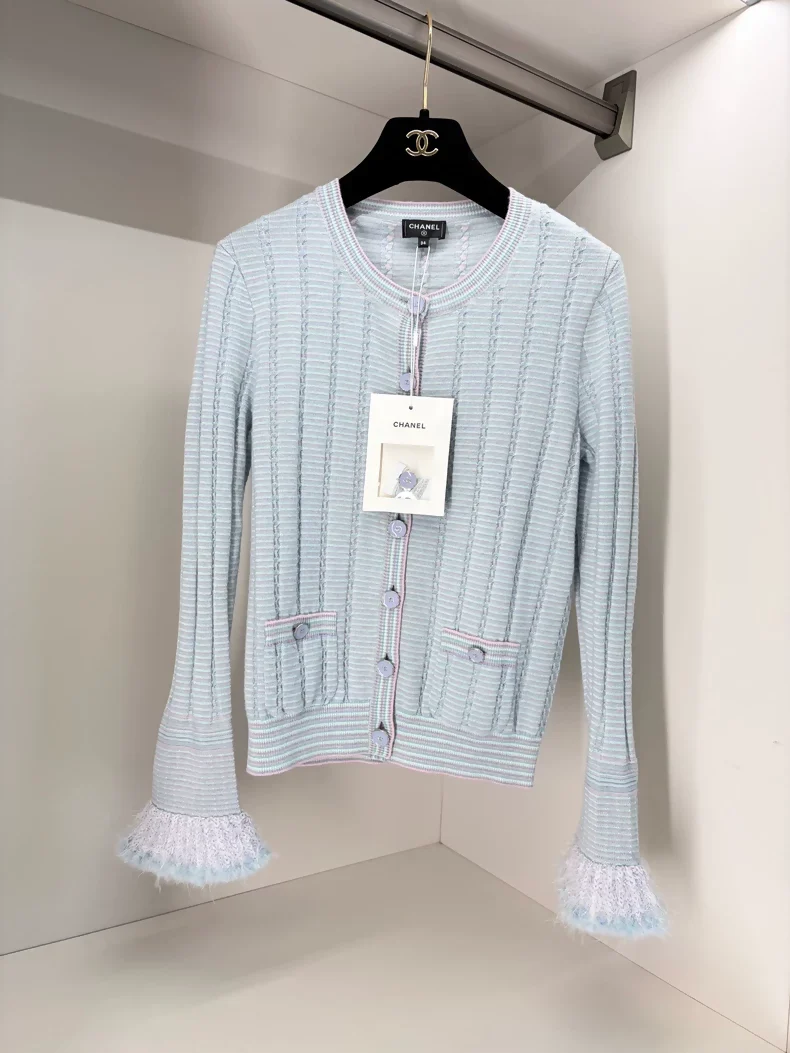 Chanel 25B baby blue cardigan