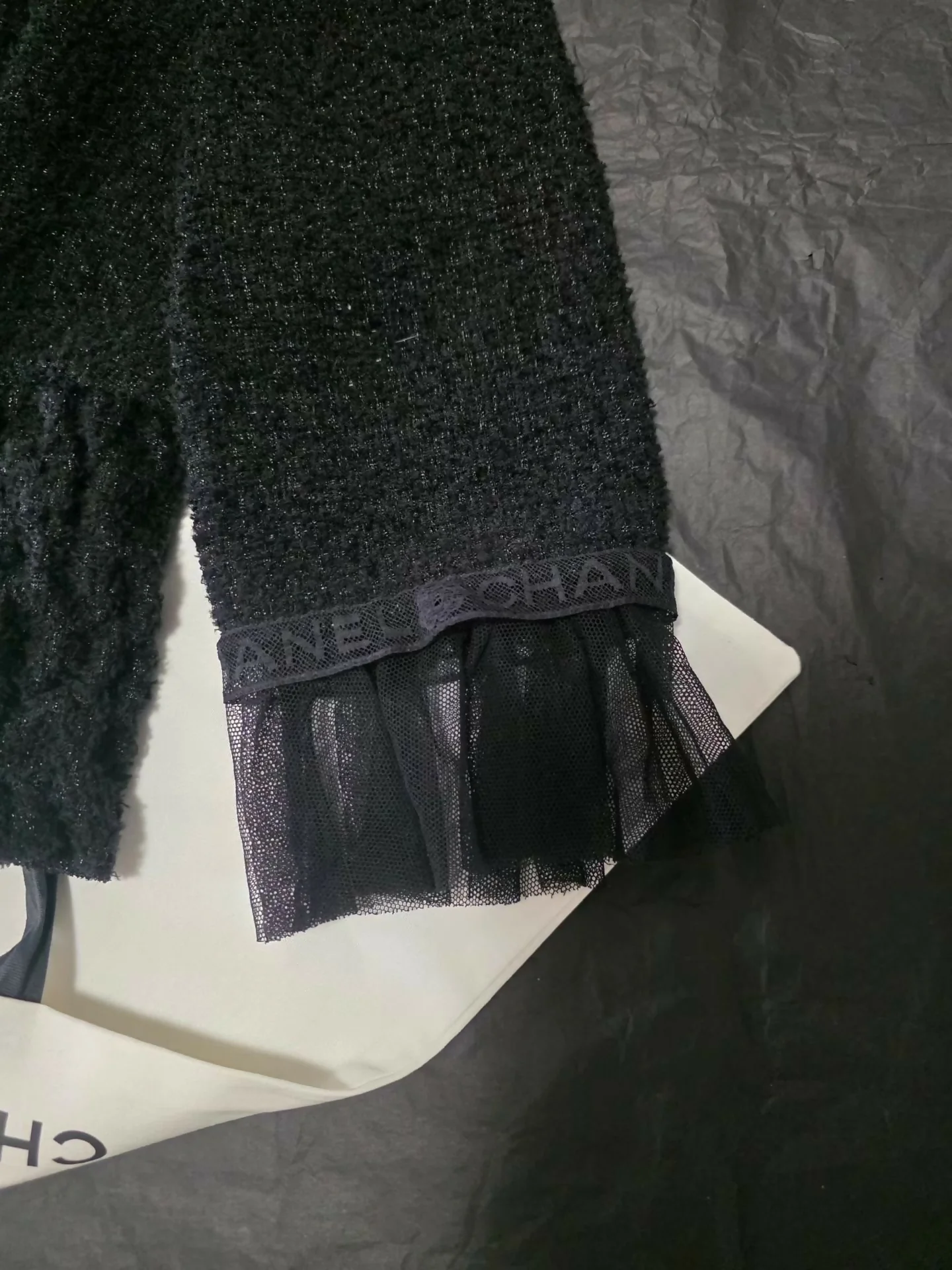 Chanel 25B Black Knit Lace Top Shirt Size 38 - Image 2