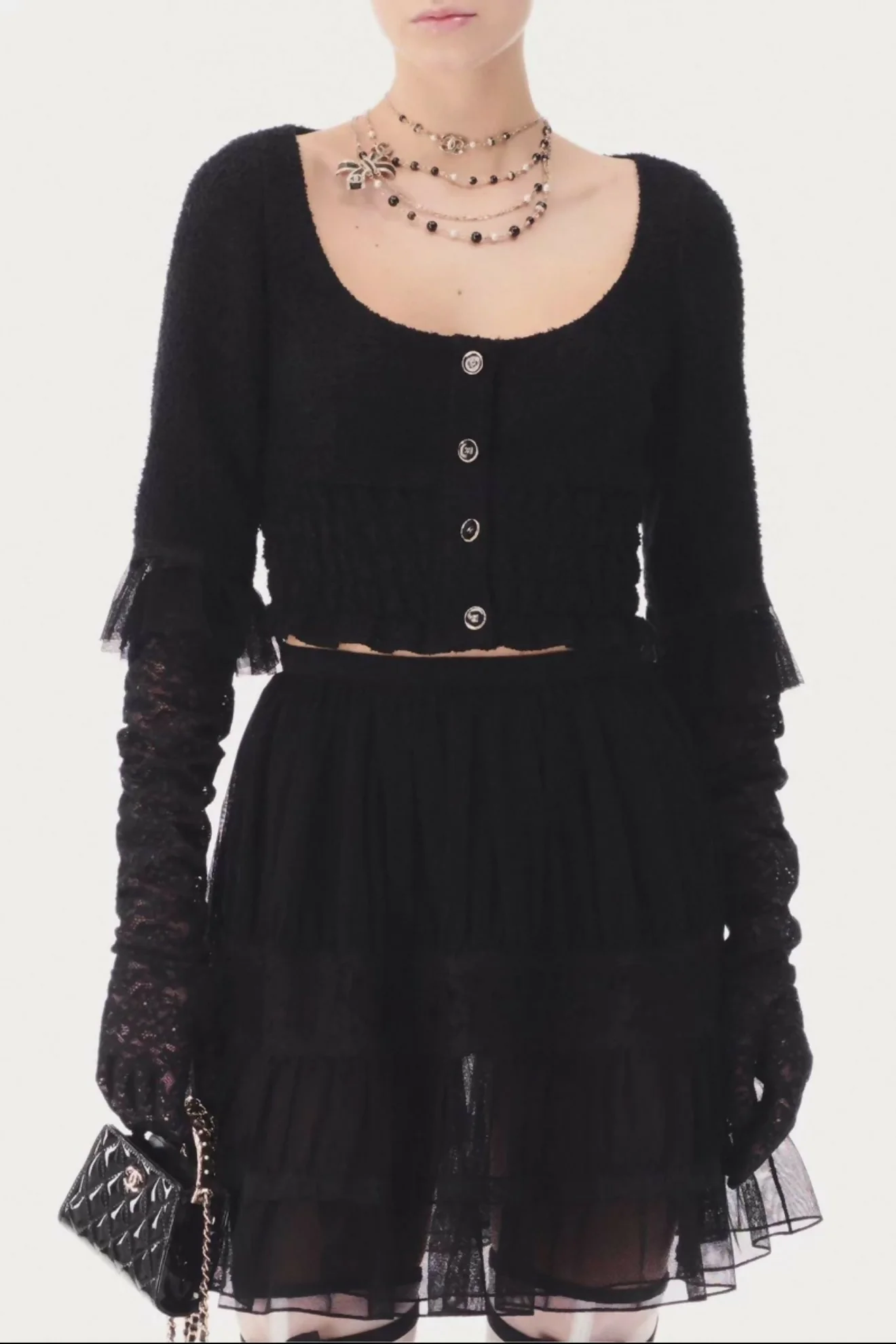 Chanel 25B Black Knit Lace Top Shirt Size 38 - Image 3