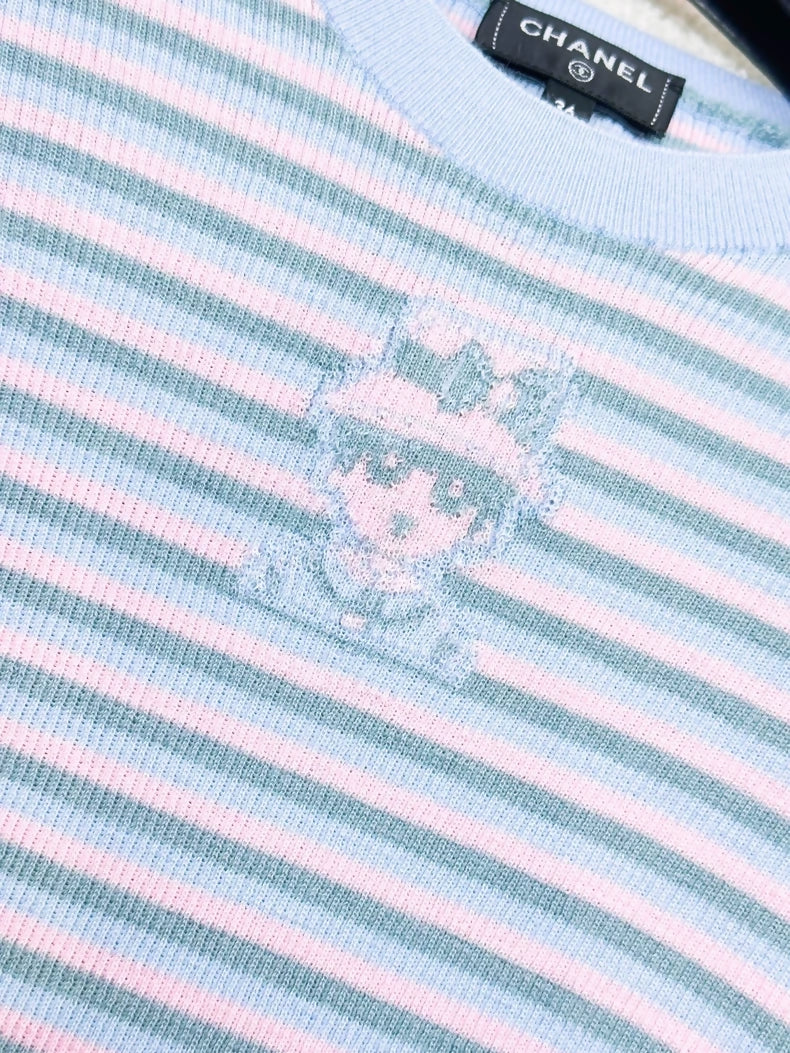 Chanel 25B Blue and Pink Striped Cashmere top - Image 3