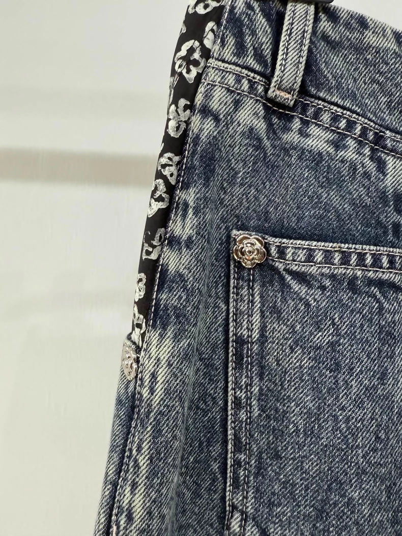 Chanel 25B floral denim wide-leg jeans - Image 3