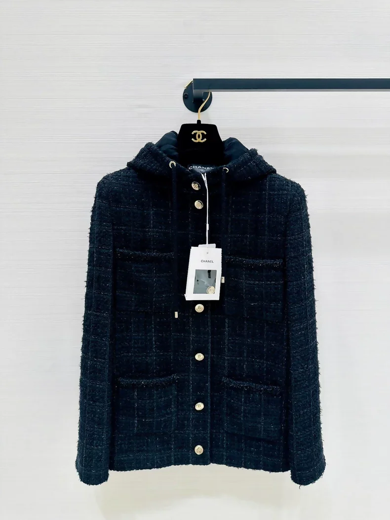 Chanel 25B black multi-pocket hooded jacket