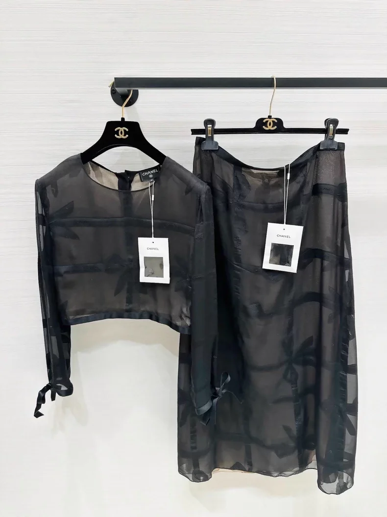 Chanel 25C Bow-Tie Silk Top and Long Skirt Set