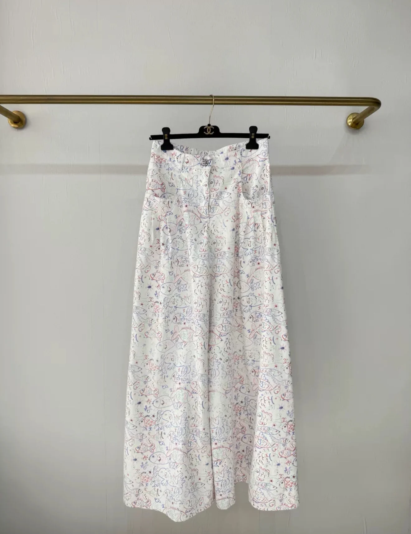Chanel 25C Fish Print wide-leg pants