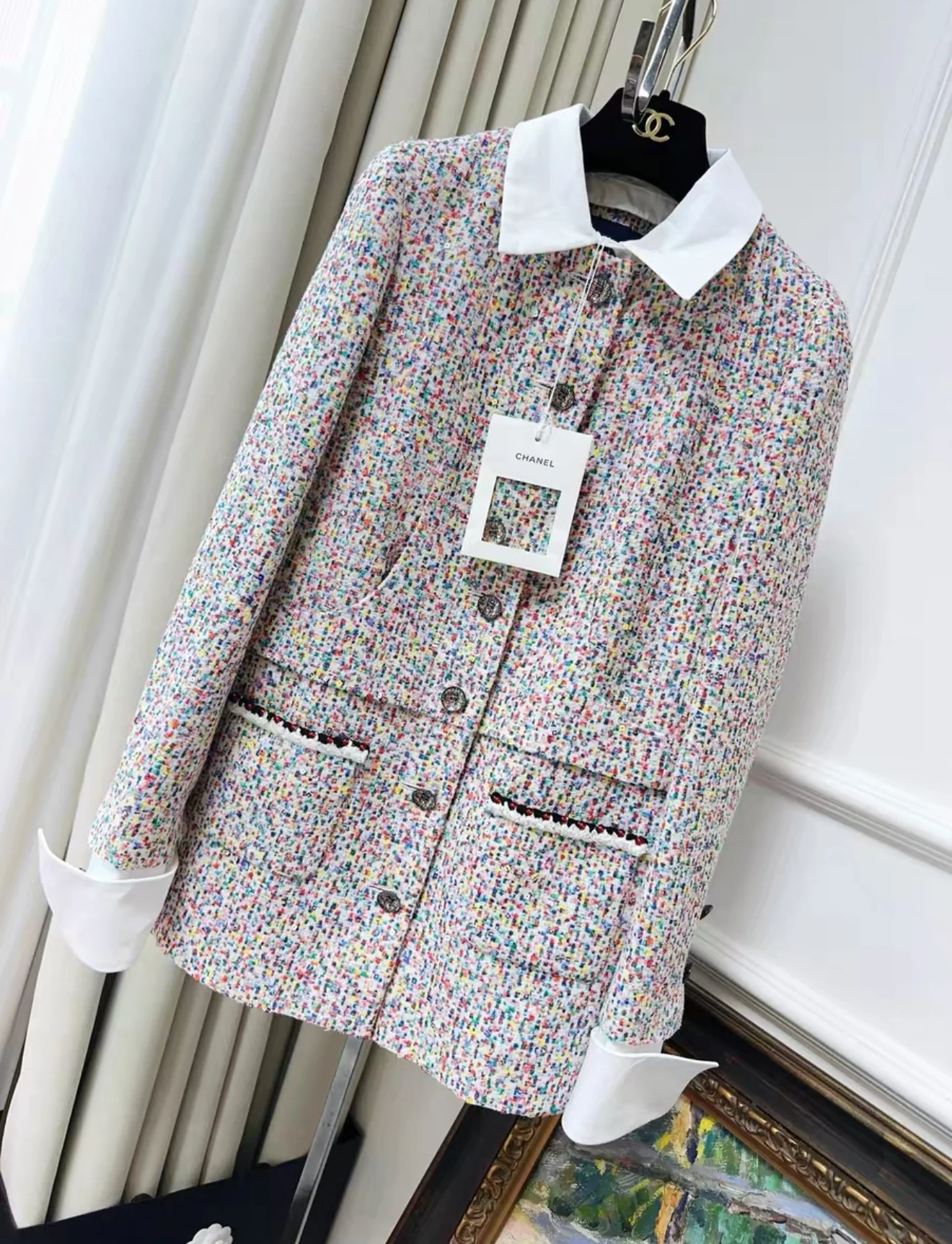 Chanel 25C colourful sequin tweed shirt style  jacket