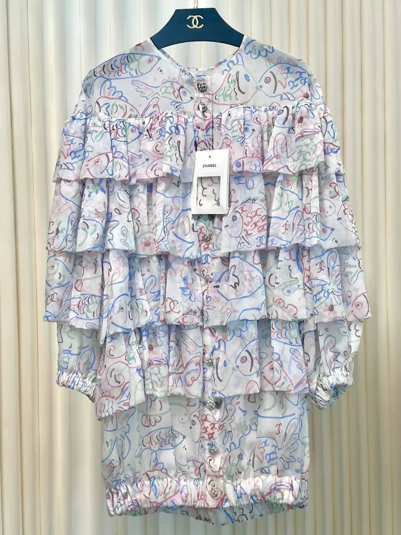Chanel 25C fish print silk dress