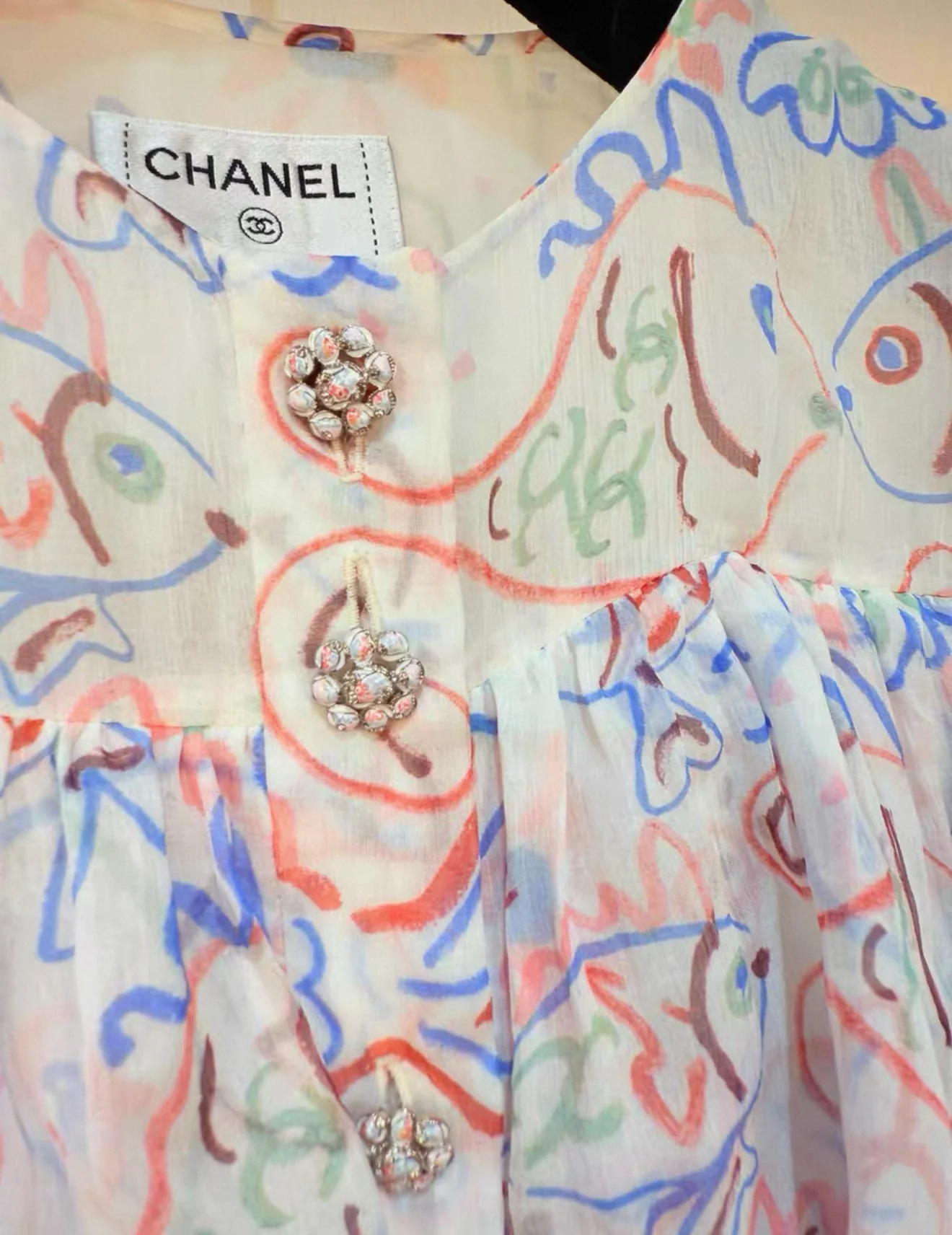 Chanel 25C fish print silk dress - Image 5