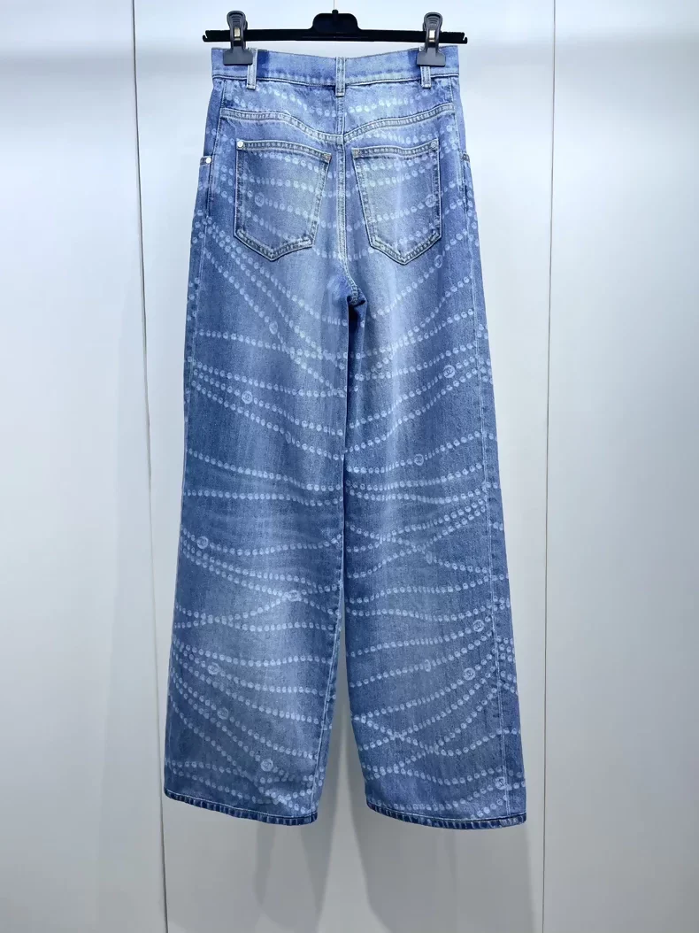 Chanel 25C pearl chain wide-leg jeans - Image 2