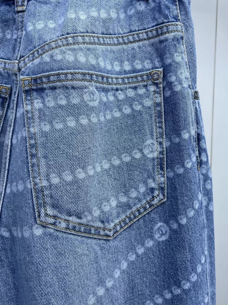Chanel 25C pearl chain wide-leg jeans - Image 3