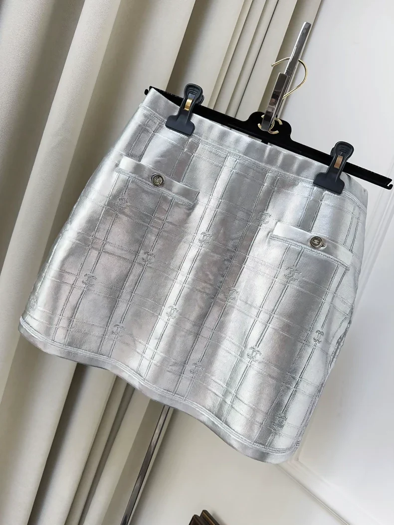 Chanel 25c silver metallic diamond skirt